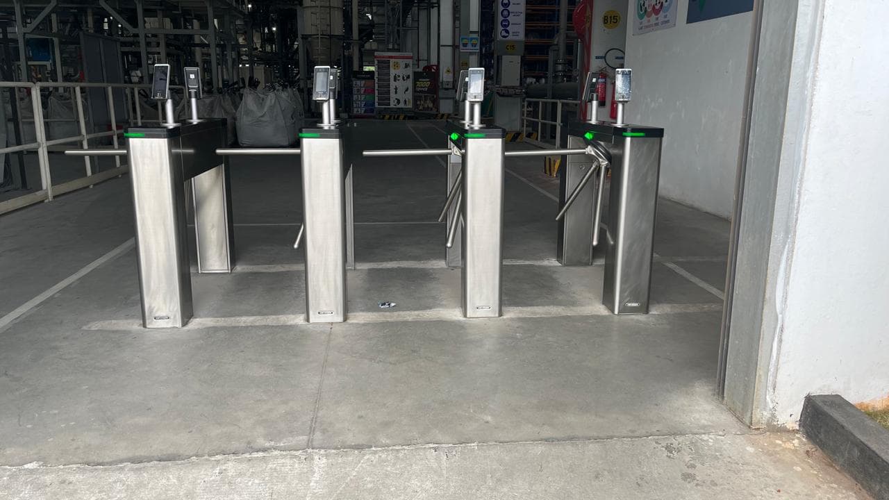 Biometric access gates deployed at an industrial facility