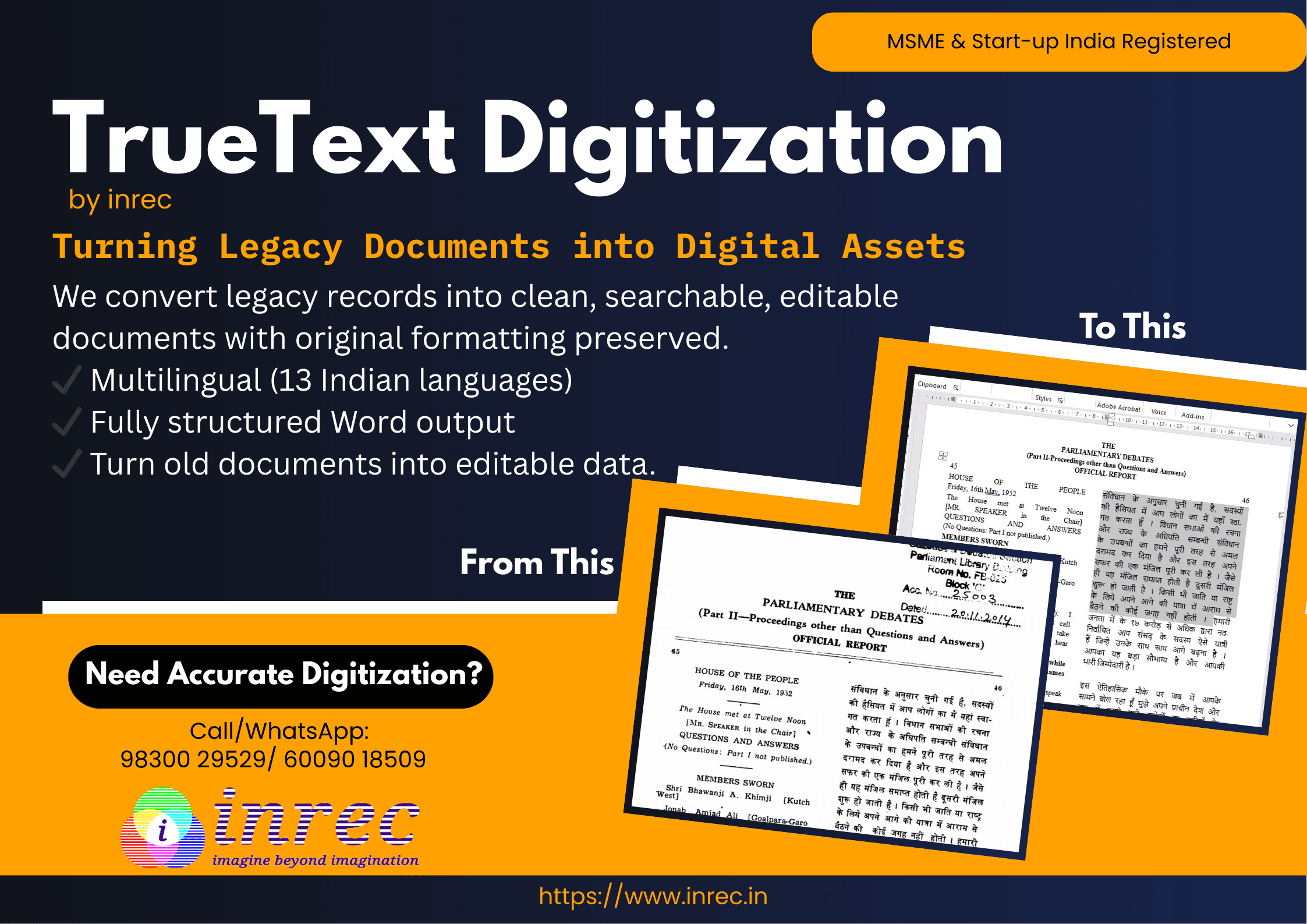 TrueText Digitization overview showing legacy documents converted into structured editable digital records